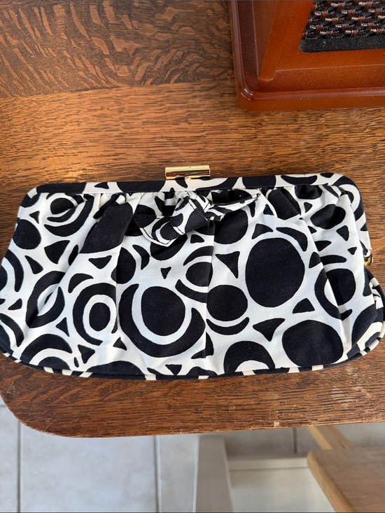 Talbots Handbags - Talbots frame clutch with gold chain shoulder strap, black and white print w/bow